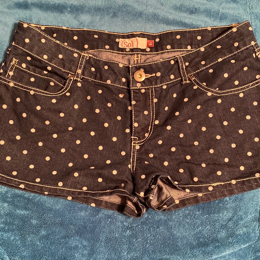 SO Navy Blue Size 13 White Polka Dot Shorts